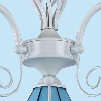 Blue Glass Cone Chandelier Light with Hanging Chain Traditional 3 Lights Indoor Lighting for Dining Room Clearhalo 'Ceiling Lights' 'Chandeliers' 'Industrial' 'Middle Century Chandeliers' 'Tiffany Chandeliers' 'Tiffany close to ceiling' 'Tiffany' Lighting' 94503