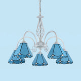 5 Lights Cone Hanging Light with Metal Chain and Gooseneck Stained Glass Vintage Blue Chandelier Clearhalo 'Ceiling Lights' 'Chandeliers' 'Industrial' 'Middle Century Chandeliers' 'Tiffany Chandeliers' 'Tiffany close to ceiling' 'Tiffany' Lighting' 94506