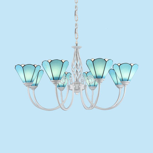 Multi Light Conical Chandelier with White Gooseneck Traditional Blue Glass Ceiling Pendant for Living Room Clearhalo 'Ceiling Lights' 'Chandeliers' 'Industrial' 'Middle Century Chandeliers' 'Tiffany Chandeliers' 'Tiffany close to ceiling' 'Tiffany' Lighting' 94527