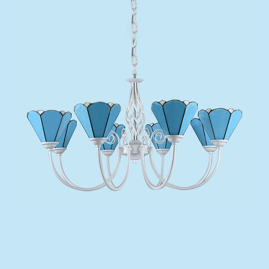 Multi Light Conical Chandelier with White Gooseneck Traditional Blue Glass Ceiling Pendant for Living Room Clearhalo 'Ceiling Lights' 'Chandeliers' 'Industrial' 'Middle Century Chandeliers' 'Tiffany Chandeliers' 'Tiffany close to ceiling' 'Tiffany' Lighting' 94528
