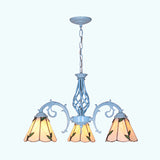 Leaf Chandelier Lighting with Conical Glass Shade 3 Lights Lodge Pendant Lighting in Beige Beige Clearhalo 'Ceiling Lights' 'Chandeliers' 'Industrial' 'Middle Century Chandeliers' 'Tiffany Chandeliers' 'Tiffany close to ceiling' 'Tiffany' Lighting' 94537