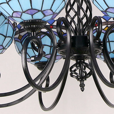 Baroque Indoor Pendant Light with Bowl Shade Stained Glass Ceiling Chandelier in Blue for Hotel Clearhalo 'Ceiling Lights' 'Chandeliers' 'Industrial' 'Middle Century Chandeliers' 'Tiffany Chandeliers' 'Tiffany close to ceiling' 'Tiffany' Lighting' 94542