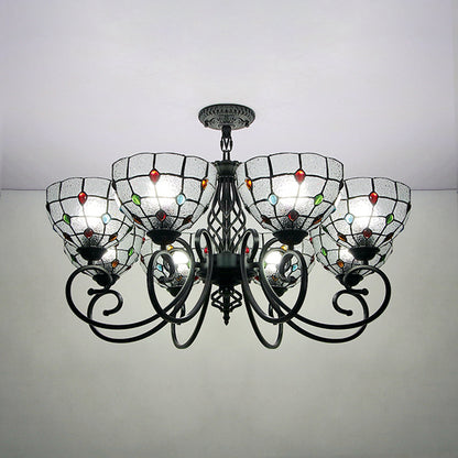 Bowl Chandelier Lighting with Dimpled Clear Glass Tiffany Style Multi Light Ceiling Hanging Light Clear Clearhalo 'Ceiling Lights' 'Chandeliers' 'Clear' 'Industrial' 'Middle Century Chandeliers' 'Modern' 'Tiffany Chandeliers' 'Tiffany close to ceiling' 'Tiffany' 'Traditional Chandeliers' Lighting' 94544