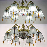 Mission Trapezoid Chandelier Light Dimpled Clear Glass Shade Indoor Lighting Fixture for Living Room Clearhalo 'Ceiling Lights' 'Chandeliers' 'Clear' 'Industrial' 'Middle Century Chandeliers' 'Modern' 'Tiffany Chandeliers' 'Tiffany close to ceiling' 'Tiffany' 'Traditional Chandeliers' Lighting' 94571