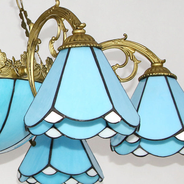 Conical Pendant Lighting with Blue Glass Shade Vintage Traditional Living Room Lighting in Blue Clearhalo 'Ceiling Lights' 'Chandeliers' 'Industrial' 'Middle Century Chandeliers' 'Tiffany Chandeliers' 'Tiffany close to ceiling' 'Tiffany' Lighting' 94577
