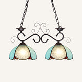 Blue Scalloped Shade Island Ceiling Light Tiffany Stylish 2 Heads Stainless Glass Pendant Lamp for Dining Room Blue Clearhalo 'Ceiling Lights' 'Chandeliers' 'Close To Ceiling Lights' 'Glass shade' 'Glass' 'Island Lights' 'Tiffany close to ceiling' 'Tiffany' Lighting' 94627