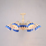 Blue Semi Globe Ceiling Chandelier Stained Glass Multi Light Indoor Lighting Fixture for Bedroom Clearhalo 'Ceiling Lights' 'Close To Ceiling Lights' 'Close to ceiling' 'Glass shade' 'Glass' 'Semi-flushmount' 'Tiffany close to ceiling' 'Tiffany' Lighting' 94830