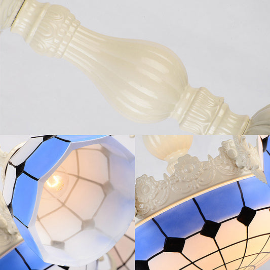 Blue Semi Globe Ceiling Chandelier Stained Glass Multi Light Indoor Lighting Fixture for Bedroom Clearhalo 'Ceiling Lights' 'Close To Ceiling Lights' 'Close to ceiling' 'Glass shade' 'Glass' 'Semi-flushmount' 'Tiffany close to ceiling' 'Tiffany' Lighting' 94832