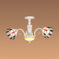 3 Lights Dome Chandelier with Bead Decoration Stained Glass Ceiling Light in White for Dining Room Clearhalo 'Ceiling Lights' 'Close To Ceiling Lights' 'Close to ceiling' 'Glass shade' 'Glass' 'Semi-flushmount' 'Tiffany close to ceiling' 'Tiffany' Lighting' 94834
