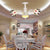 3 Lights Dome Chandelier with Bead Decoration Stained Glass Ceiling Light in White for Dining Room White Clearhalo 'Ceiling Lights' 'Close To Ceiling Lights' 'Close to ceiling' 'Glass shade' 'Glass' 'Semi-flushmount' 'Tiffany close to ceiling' 'Tiffany' Lighting' 94835