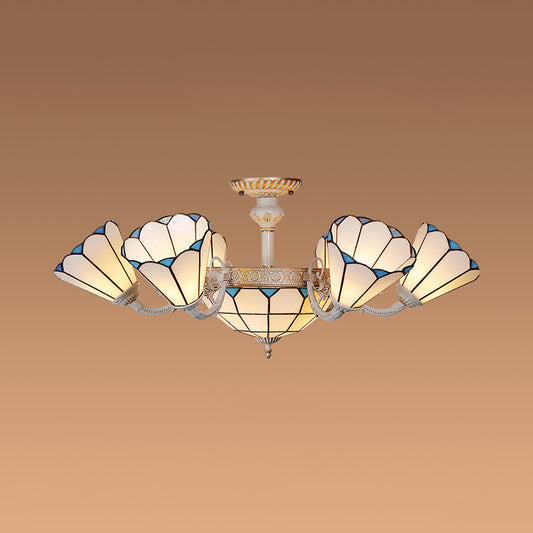 Traditional Cone Hanging Ceiling Light with Dome Shade White Glass Multi Light Chandelier Clearhalo 'Ceiling Lights' 'Chandeliers' 'Close To Ceiling Lights' 'Close to ceiling' 'Glass shade' 'Glass' 'Island Lights' 'Semi-flushmount' 'Tiffany close to ceiling' 'Tiffany' Lighting' 94865
