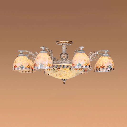 Bowl Hanging Chandelier with Shelly Shade Vintage Multi Light Ceiling Lamp for Living Room Clearhalo 'Ceiling Lights' 'Chandeliers' 'Close To Ceiling Lights' 'Close to ceiling' 'Glass shade' 'Glass' 'Island Lights' 'Semi-flushmount' 'Tiffany close to ceiling' 'Tiffany' Lighting' 94881