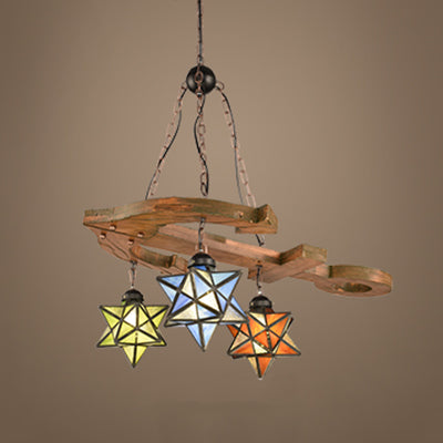 3 Lights Star Hanging Lamp with Anchor and Metal Chain Adjustable Rustic Glass Chandelier in Black Clearhalo 'Ceiling Lights' 'Chandeliers' 'Industrial' 'Island Lights' 'Middle Century Chandeliers' 'Tiffany Chandeliers' 'Tiffany close to ceiling' 'Tiffany' Lighting' 94933