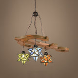3 Lights Star Hanging Lamp with Anchor and Metal Chain Adjustable Rustic Glass Chandelier in Black Clearhalo 'Ceiling Lights' 'Chandeliers' 'Industrial' 'Island Lights' 'Middle Century Chandeliers' 'Tiffany Chandeliers' 'Tiffany close to ceiling' 'Tiffany' Lighting' 94933