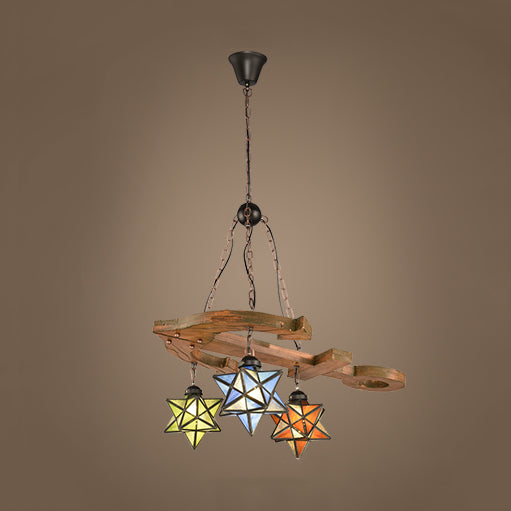 3 Lights Star Hanging Lamp with Anchor and Metal Chain Adjustable Rustic Glass Chandelier in Black Clearhalo 'Ceiling Lights' 'Chandeliers' 'Industrial' 'Island Lights' 'Middle Century Chandeliers' 'Tiffany Chandeliers' 'Tiffany close to ceiling' 'Tiffany' Lighting' 94934