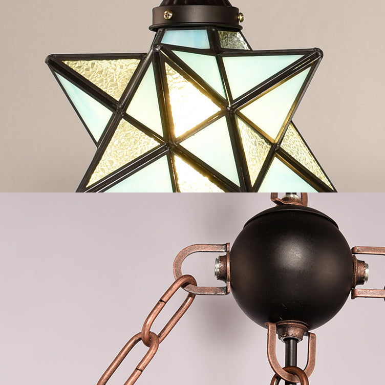 3 Lights Star Hanging Lamp with Anchor and Metal Chain Adjustable Rustic Glass Chandelier in Black Clearhalo 'Ceiling Lights' 'Chandeliers' 'Industrial' 'Island Lights' 'Middle Century Chandeliers' 'Tiffany Chandeliers' 'Tiffany close to ceiling' 'Tiffany' Lighting' 94936