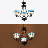 3 Lights Bowl Hanging Light with Metal Chain Adjustable Blue Glass Baroque Chandelier Clearhalo 'Ceiling Lights' 'Chandeliers' 'Close To Ceiling Lights' 'Industrial' 'Middle Century Chandeliers' 'Tiffany Chandeliers' 'Tiffany close to ceiling' 'Tiffany' Lighting' 95099