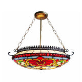 Victorian Bowl Chandelier Light Stained Glass Hanging Ceiling Light in Red for Living Room Clearhalo 'Ceiling Lights' 'Close To Ceiling Lights' 'Close to ceiling' 'Glass shade' 'Glass' 'Island Lights' 'Pendant Lights' 'Semi-flushmount' 'Tiffany close to ceiling' 'Tiffany' Lighting' 95166