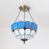 Mediterranean Bowl Ceiling Light Blue Glass Indoor Chandelier Light with 12 Inch Width for Foyer Clearhalo 'Ceiling Lights' 'Close To Ceiling Lights' 'Close to ceiling' 'Glass shade' 'Glass' 'Semi-flushmount' 'Tiffany close to ceiling' 'Tiffany' Lighting' 95205