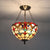 Stained Glass Bowl Chandelier Victorian Style Ceiling Lighting Fixture in Beige for Foyer Beige Clearhalo 'Ceiling Lights' 'Close To Ceiling Lights' 'Close to ceiling' 'Glass shade' 'Glass' 'Semi-flushmount' 'Tiffany close to ceiling' 'Tiffany' Lighting' 95221