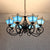 Nautical Trapezoid Hanging Light with Blue Glass Shade 8 Lights Living Room Lighting Blue Clearhalo 'Ceiling Lights' 'Chandeliers' 'Industrial' 'Middle Century Chandeliers' 'Tiffany Chandeliers' 'Tiffany close to ceiling' 'Tiffany' Lighting' 95251