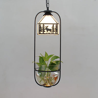 Lodge Style Deer Hanging Light with Clear Glass Pot 1 Light White Glass Pendant Light for Balcony White Clearhalo 'Ceiling Lights' 'Industrial' 'Middle Century Pendants' 'Pendant Lights' 'Pendants' 'Tiffany close to ceiling' 'Tiffany Pendants' 'Tiffany' Lighting' 95404