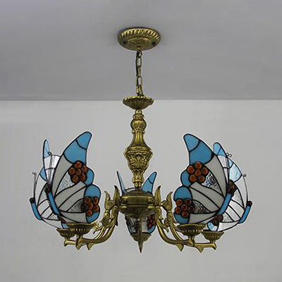 Loft Style Butterfly Ceiling Light Fixture with Adjustable Chain Stained Glass Foyer Pendant Light in White/Red/Blue/Orange-Green Clearhalo 'Ceiling Lights' 'Chandeliers' 'Industrial' 'Middle Century Chandeliers' 'Tiffany Chandeliers' 'Tiffany close to ceiling' 'Tiffany' Lighting' 95478