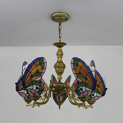 Loft Style Butterfly Ceiling Light Fixture with Adjustable Chain Stained Glass Foyer Pendant Light in White/Red/Blue/Orange-Green Clearhalo 'Ceiling Lights' 'Chandeliers' 'Industrial' 'Middle Century Chandeliers' 'Tiffany Chandeliers' 'Tiffany close to ceiling' 'Tiffany' Lighting' 95480