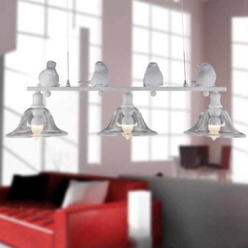 3-Bulb Clear Glass Island Lamp Rustic Black Flared Kitchen Pendant Lighting with Bird Decoration Clearhalo 'Ceiling Lights' 'Island Lights' Lighting' 95499