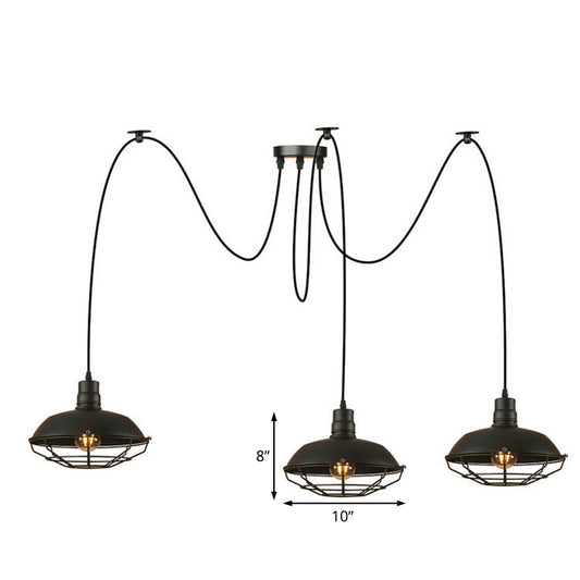 Barn Shade Metal Pendant Light Industrial Style 3 Lights Kitchen Ceiling Fixture with Wire Frame and Swag Design in Black Clearhalo 'Art Deco Pendants' 'Black' 'Cast Iron' 'Ceiling Lights' 'Ceramic' 'Crystal' 'Industrial Pendants' 'Industrial' 'Metal' 'Middle Century Pendants' 'Pendant Lights' 'Pendants' 'Rustic Pendants' 'Tiffany' Lighting' 95541