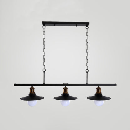 Black Flat Shade Island Lighting Industrial Style Metallic 3 Heads Kitchen Ceiling Light Fixture with Chain Black Clearhalo 'Ceiling Lights' 'Island Lights' Lighting' 95710
