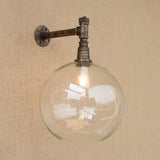 Wrought Iron Bronze Wall Light Fixture Pipe 1 Head Antique Style Wall Mount Light with Global Glass Shade, 8"/12" Wide Clearhalo 'Cast Iron' 'Glass' 'Industrial wall lights' 'Industrial' 'Middle century wall lights' 'Modern' 'Tiffany' 'Traditional wall lights' 'Wall Lamps & Sconces' 'Wall Lights' Lighting' 9577