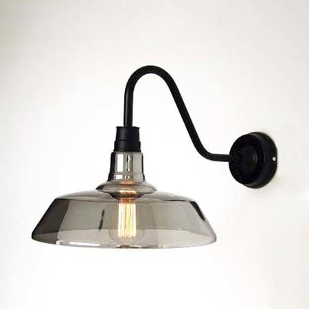 One Bulb Wall Sconce Lighting with Barn Shade Smoked Glass Industrial Living Room Light Fixture in Black