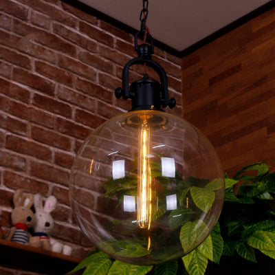 1 Light Hanging Ceiling Light Orb Clear Glass Modern Dining Room Pendant Lighting in Black Clear Clearhalo 'Ceiling Lights' 'Glass shade' 'Glass' 'Industrial Pendants' 'Industrial' 'Middle Century Pendants' 'Pendant Lights' 'Pendants' 'Tiffany' Lighting' 95880