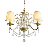 Countryside Swag Suspension Light 3-Light Crystal Strand Chandelier Pendant Lamp in Gold with Barrel Fabric Shade Clearhalo 'Ceiling Lights' 'Chandeliers' Lighting' options 959680