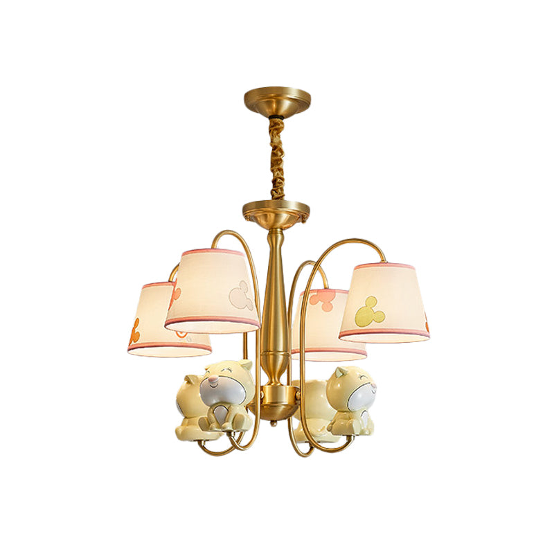 Brass Finish Curved Arm Chandelier Light Cartoon 4 Lights Metal Pendant with Fabric Shade and Dog Decor Clearhalo 'Ceiling Lights' 'Chandeliers' Lighting' options 959692