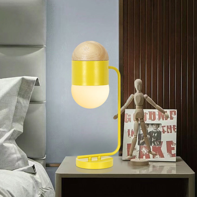 Capsule Night Light Modern Metallic Single Bedside Nightstand Lamp in Yellow and Wood Clearhalo 'Lamps' 'Table Lamps' Lighting' 959978