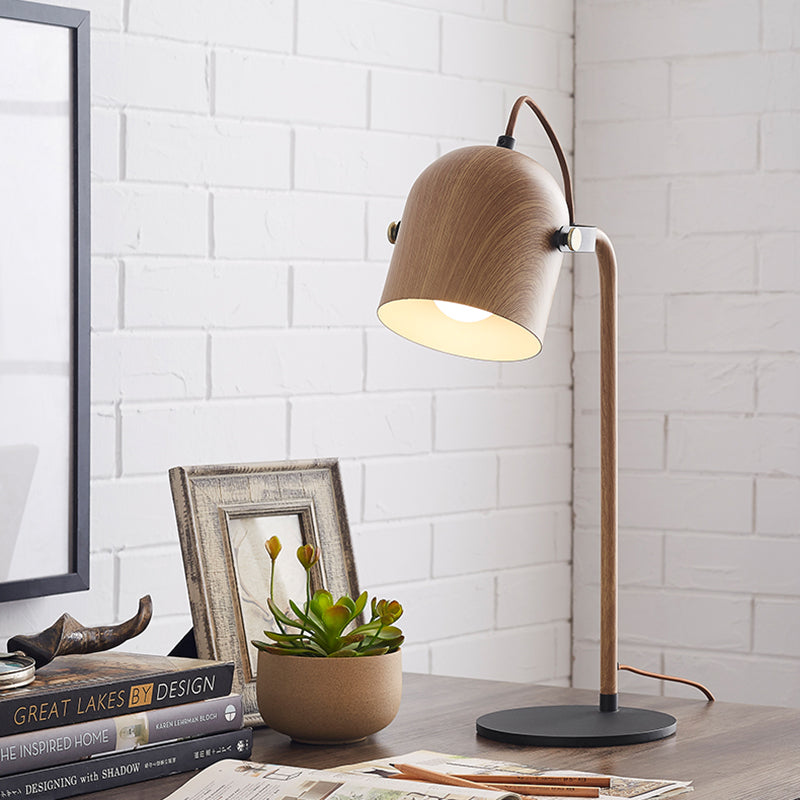 Dome Bedroom Handle Table Light Metal LED Minimalist Task Lamp with Right Angle Arm in Wood Wood Clearhalo 'Lamps' 'Table Lamps' Lighting' 959981