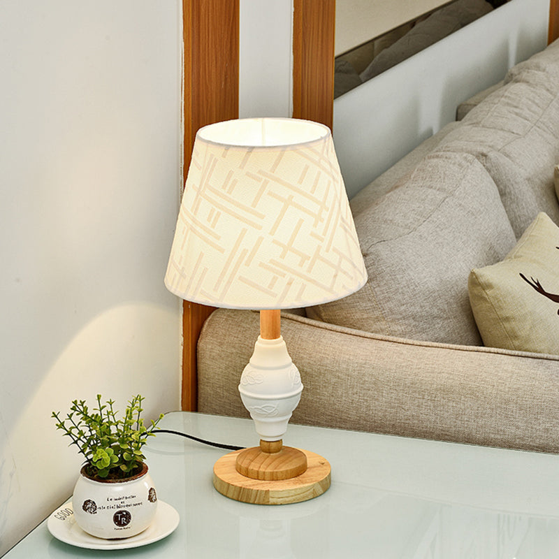 Single Living Room Nightstand Light Modernism White Table Lamp with Barrel Fabric Shade Clearhalo 'Lamps' 'Table Lamps' Lighting' 959990