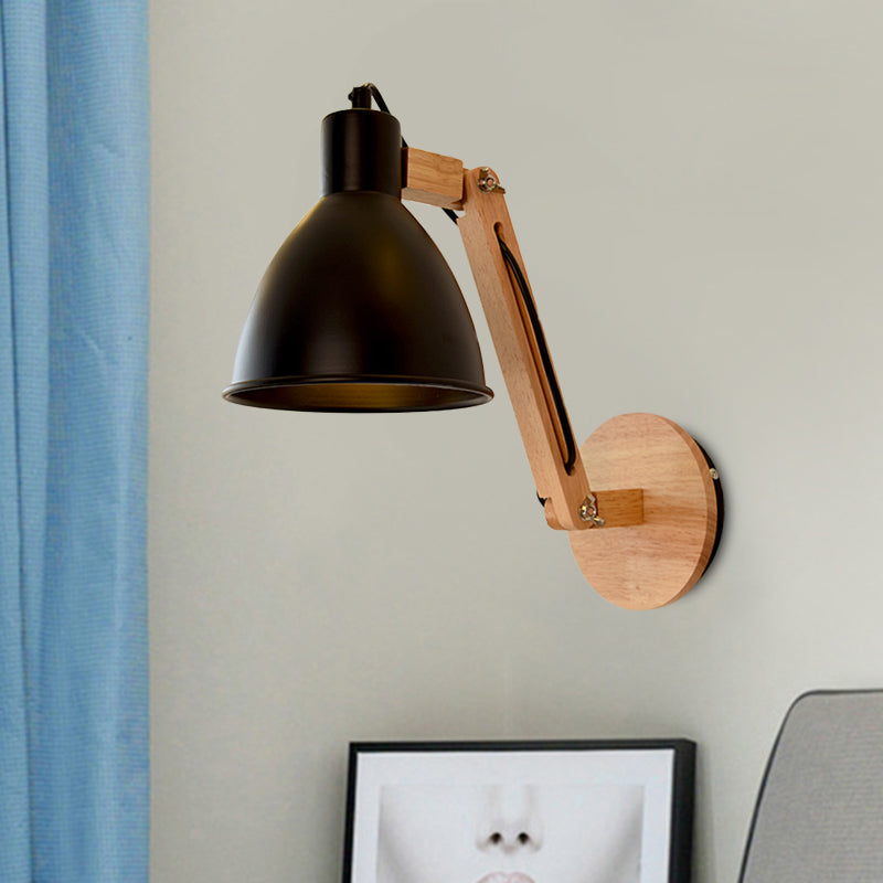 Iron Domed Wall Mounted Lamp Modern 1 Head White/Black Finish Wall Light with Wooden Swing Arm Clearhalo 'Modern wall lights' 'Modern' 'Wall Lamps & Sconces' 'Wall Lights' Lighting' 960002