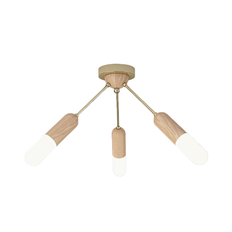 Capsule Wood LED Flush Mount Fixture Modernist 3 Lights Beige Semi ...