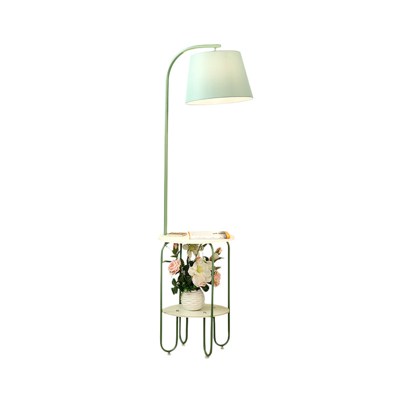 Blackish Green Barrel Stand Light Modernist Single Bulb Fabric Floor Lamp with Small Desk Clearhalo 'Floor Lamps' 'Lamps' Lighting' 960036