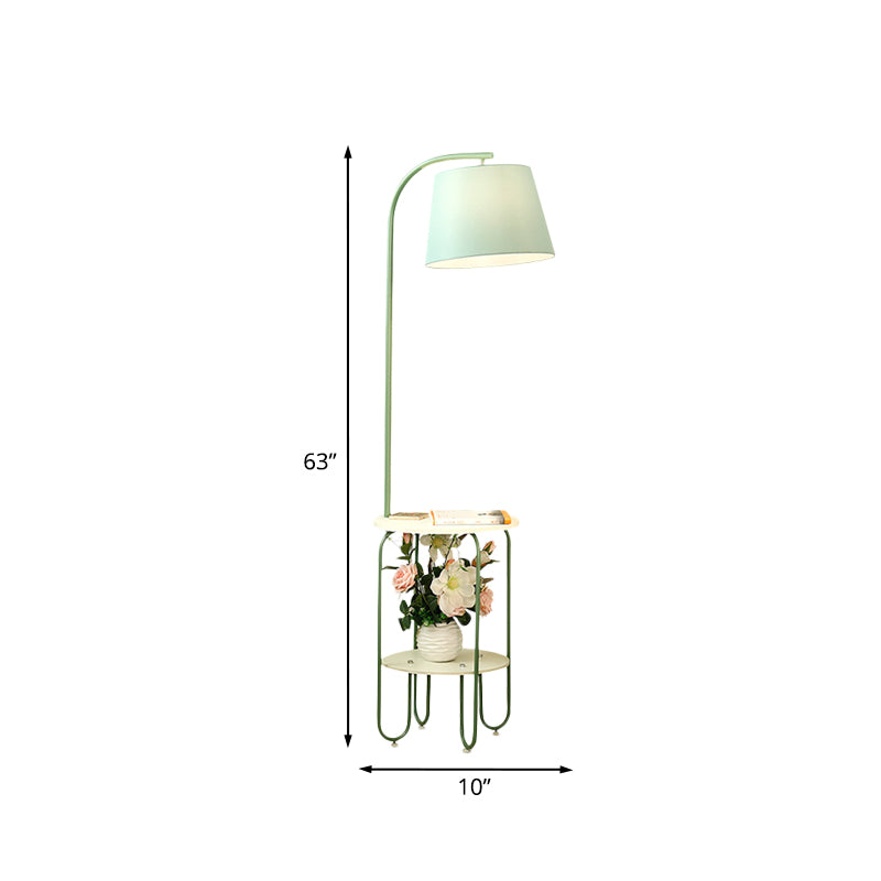 Blackish Green Barrel Stand Light Modernist Single Bulb Fabric Floor Lamp with Small Desk Clearhalo 'Floor Lamps' 'Lamps' Lighting' 960037