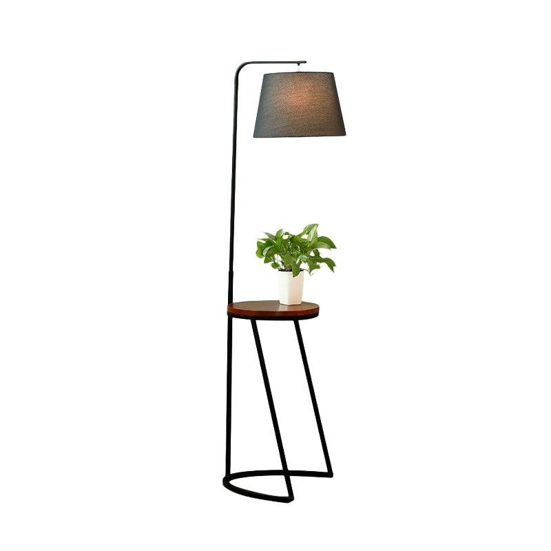 Black Barrel Floor Desk Lighting Modernist 1 Bulb Fabric Standard Lamp for Living Room Clearhalo 'Floor Lamps' 'Lamps' Lighting' 960051