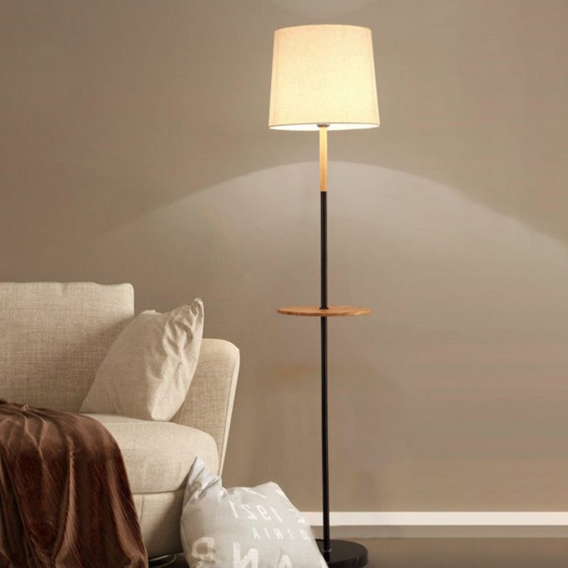 Drum Living Room Floor Table Light Fabric 1-Light Minimalist Standing Lamp in Flaxen Flaxen Clearhalo 'Floor Lamps' 'Lamps' Lighting' 960054