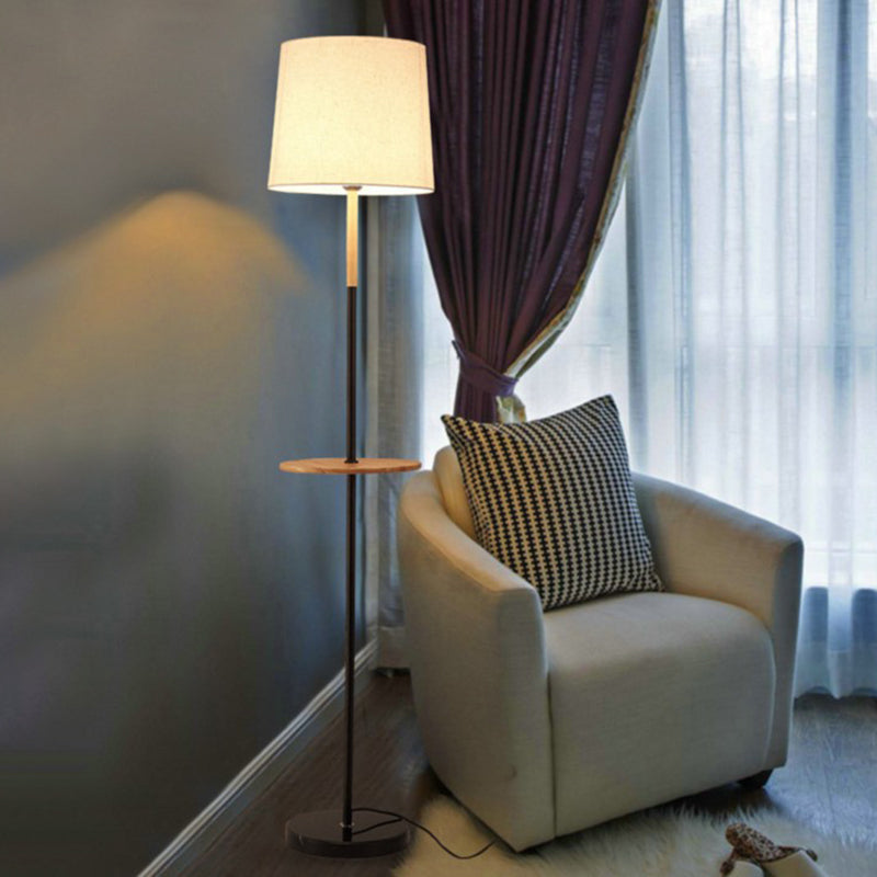 Drum Living Room Floor Table Light Fabric 1-Light Minimalist Standing Lamp in Flaxen Clearhalo 'Floor Lamps' 'Lamps' Lighting' 960055