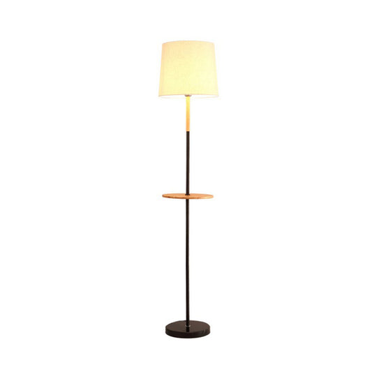 Drum Living Room Floor Table Light Fabric 1-Light Minimalist Standing Lamp in Flaxen Clearhalo 'Floor Lamps' 'Lamps' Lighting' 960056