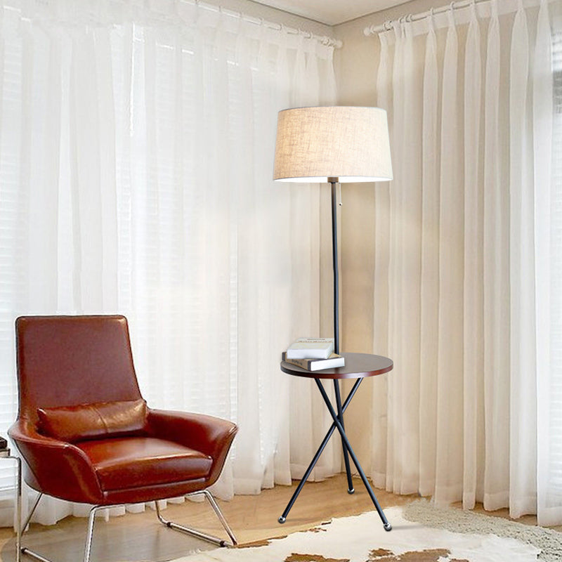 Modern Drum Floor Desk Light Fabric Single Light Living Room Standing Lamp in Flaxen Clearhalo 'Floor Lamps' 'Lamps' Lighting' 960059