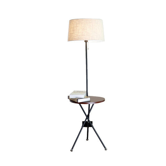Modern Drum Floor Desk Light Fabric Single Light Living Room Standing Lamp in Flaxen Clearhalo 'Floor Lamps' 'Lamps' Lighting' 960060