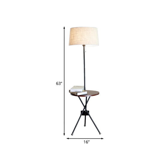 Modern Drum Floor Desk Light Fabric Single Light Living Room Standing Lamp in Flaxen Clearhalo 'Floor Lamps' 'Lamps' Lighting' 960061